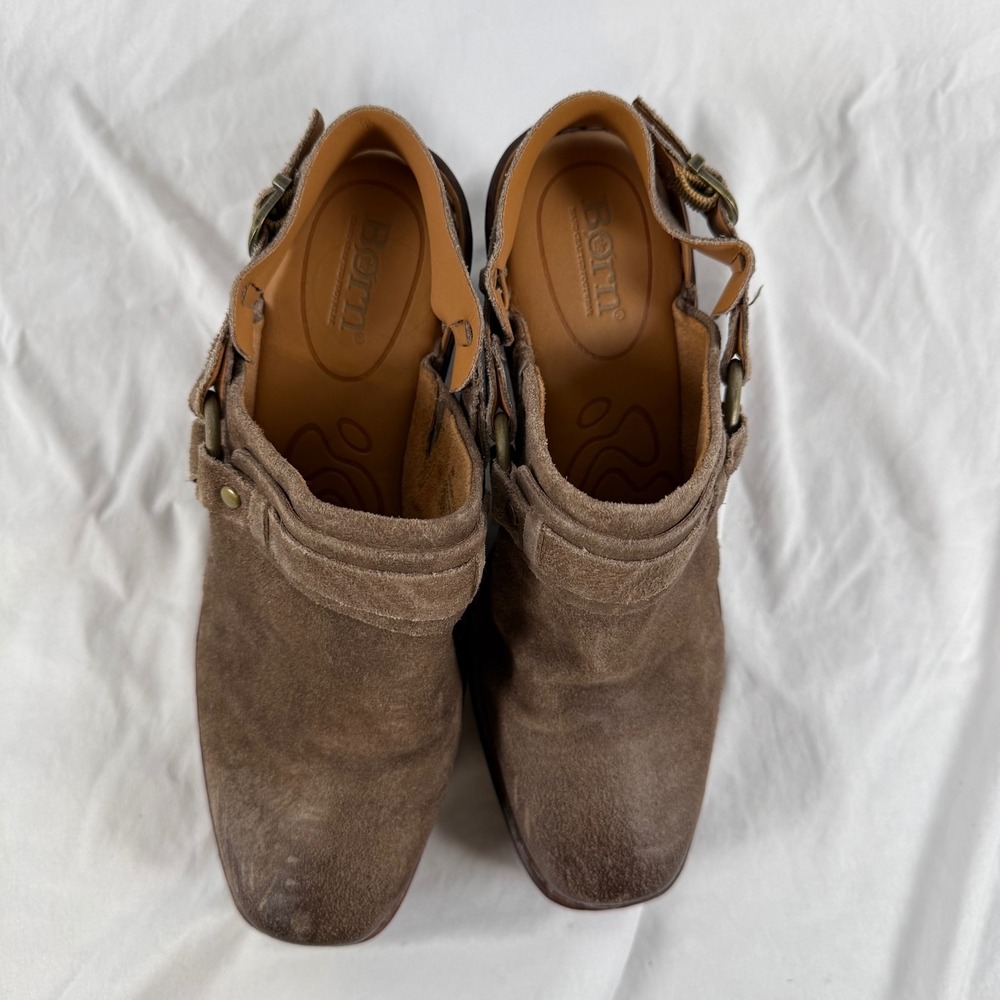 Born Gray Suede Platform Clogs Slingback Harness Mules Square Toe Casual Fall 9M - Picture 3 of 9